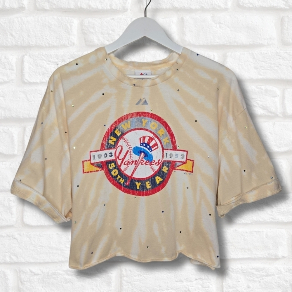 New York Yankees Crop Top W/Rhinestones